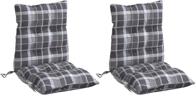 vidaXL Niedriglehner-Auflagen 2er-Set Grau Karomuster aus wasserabweisendem Polyester - Bild 1