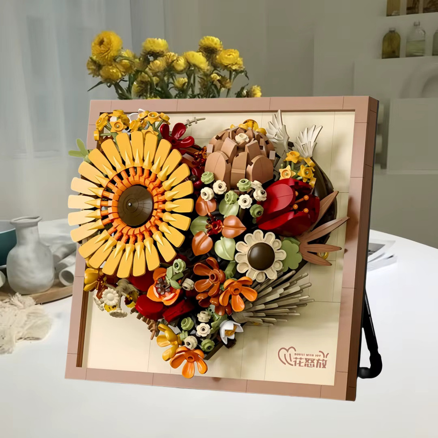 KNEW BUILT 3D-Fotorahmen-Ornament mit Blumen-Bausteinen als DIY-Dekor und Lernspielzeug in Mehrfarbig - Bild 1