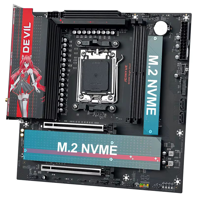 JGINYUE B650M NIGHT DEVIL Desktop-Gaming-Motherboard AM5 DDR5 M-ATX in Schwarz für AMD Ryzen 7 9700X mit NVMe/M.2 und USB 3.2 - Bild 4
