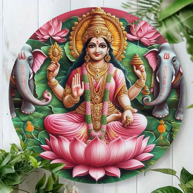 CIFBUY Runde Wandplakette Lakshmi Göttin auf Lotus aus Aluminium in Multicolour - Bild 1