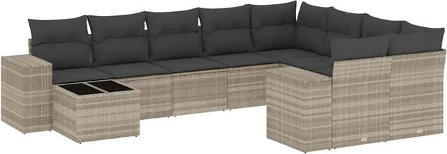 vidaXL 10-tlg. Garten-Sofagarnitur in L-Form aus Polyrattan mit Kissen in Hellgrau - Bild 1