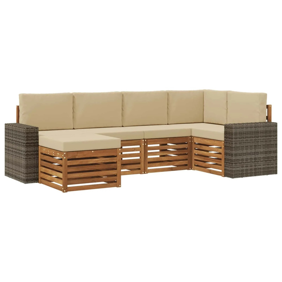 vidaXL Ecksofa Set aus Akazienholz in Natur-Beige mit 6 Kissen - Bild 2