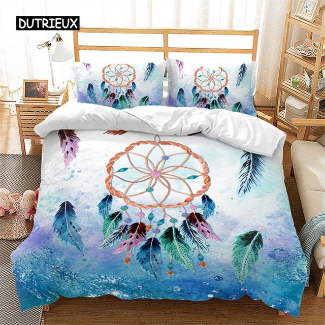 Bettwäscheset Traumfänger mit Blumenfeder-Design von Binchi Outdoor Product, Mikrofaser, Mehrfarbig, B/H: 135 x 200 cm - Bild 1
