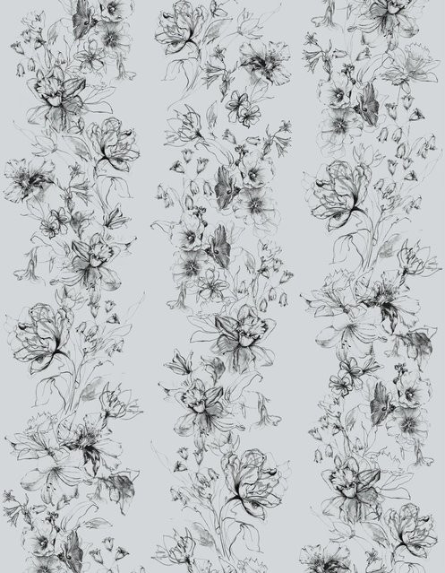Marburg Vliestapete Blumen Crushed-Optik Modern in Grau mit floralem Design, Breite: 210 cm, Höhe: 270 cm - Bild 1