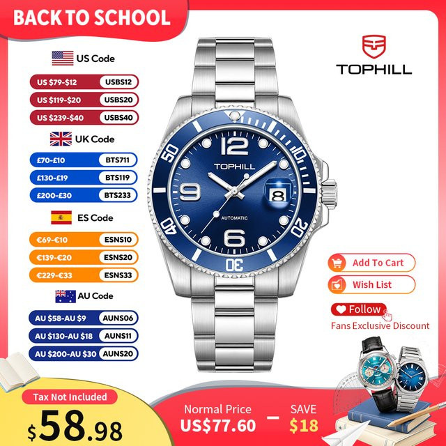 TOPHILL Herrenuhr, Automatik, Edelstahl, 40 mm, Saphirglas, Silber - Bild 1