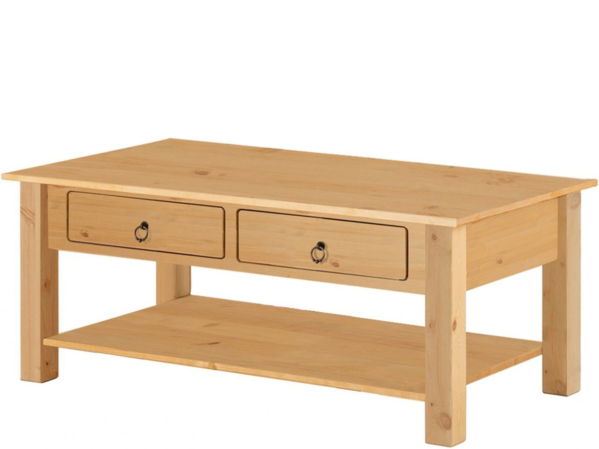 loft24 Couchtisch Inga aus Kiefer Massivholz im Landhausstil mit 2 Schubladen - Bild 1