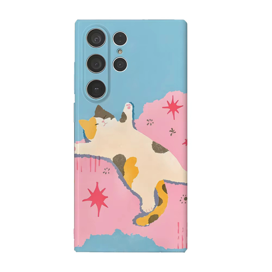 Handyhülle Lazy Calico Cat für Samsung Galaxy S25 S24 S23 Ultra Plus A35 A15 in Multicolor mit glänzender HD-Hartschale - Bild 5