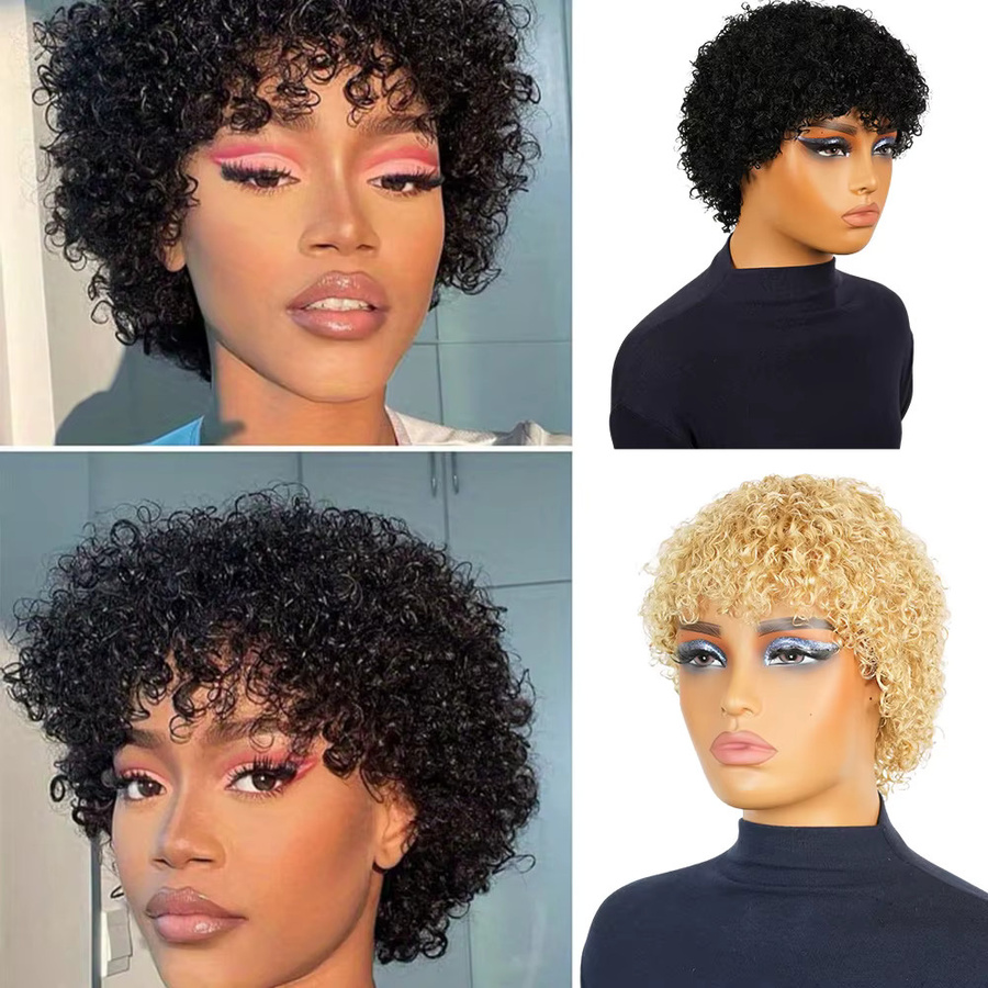 OYM HAIR Bob-Perücke, kurze lockige Remy-Echthaar-Perücke mit Pony, Damen - Bild 2
