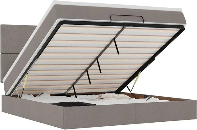 vidaXL Ottoman-Bett mit Matratze, LED-Unterbettbeleuchtung und USB-Ladeanschluss, Taupe, B/T: 180 x 200 cm - Bild 1