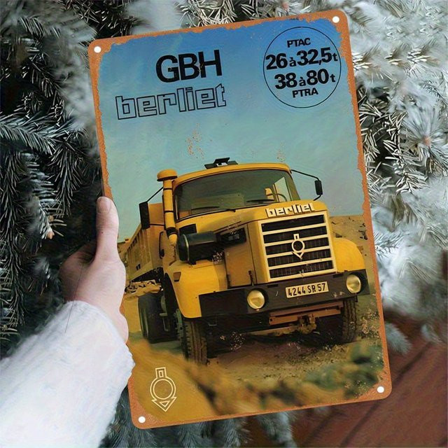 Vintage Berliet Truck Metallblechschild Wandkunst in Gelb und Blau, B: 20 cm, H: 14 cm - Bild 1