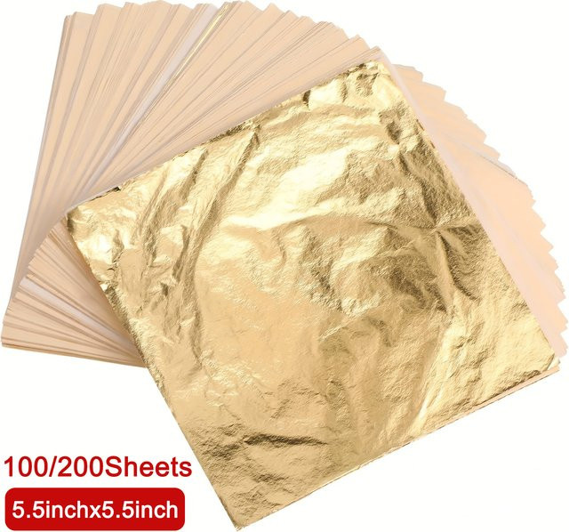 100 bis 200 Blätter Blattgold-Imitation in Gold für Kunst, DIY, Vergoldung und Möbeldekoration - Bild 1