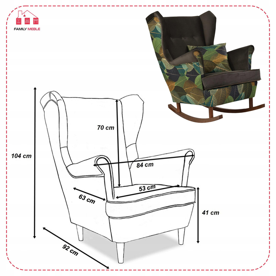 Ohrensessel Ari Print Duo Schaukel von Family Möbel in Braun mit Blätter-Design im skandinavischen Stil - Bild 6