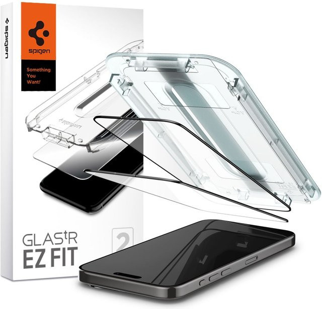 Spigen GlastR EZ FIT Schutzfolie aus gehärtetem Glas für Apple iPhone 15 Pro, 2er Set, Schwarz - Bild 1