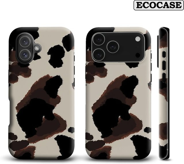 Handyhülle mit Kuh-Print für Apple iPhone 11 bis iPhone 17 Pro Max Plus in Beige und Multicolour mit doppelschichtiger Rückseite - Bild 1