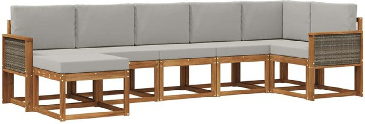 7-teilige moderne Outdoor-Sofagarnitur aus Akazie und Polyester von vidaXL in Natur und Grau - Bild 1