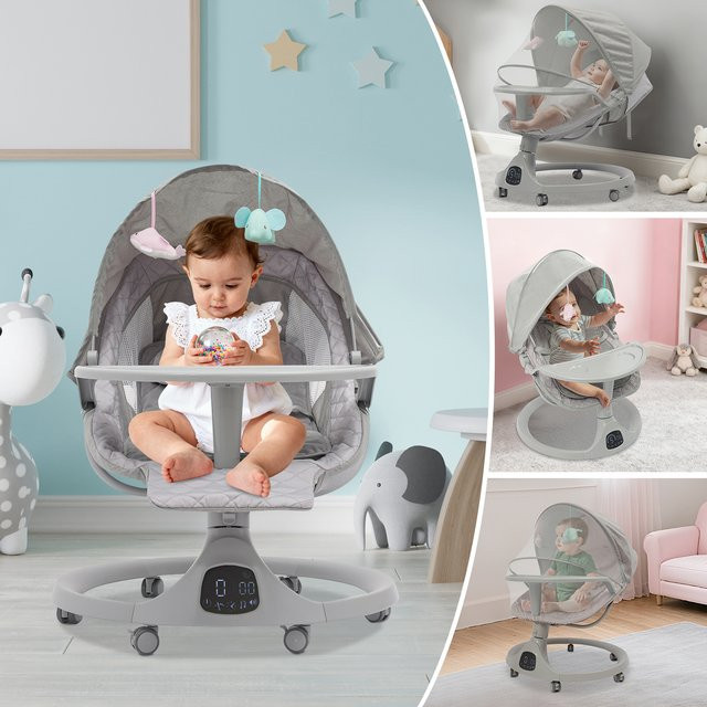 Bluetooth-Babywiege für Kleinkinder und Kinderwagen in Grau mit Fernbedienung, Tragfähigkeit bis 20 kg, für Babys von 0 bis 18 Monaten - Bild 1