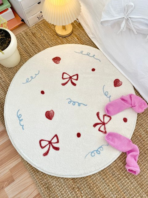 VIKAMA Runder Wohnzimmerteppich mit Schleifenmotiv in Weiß, weich und waschbar, Durchmesser: 60 cm - Bild 1