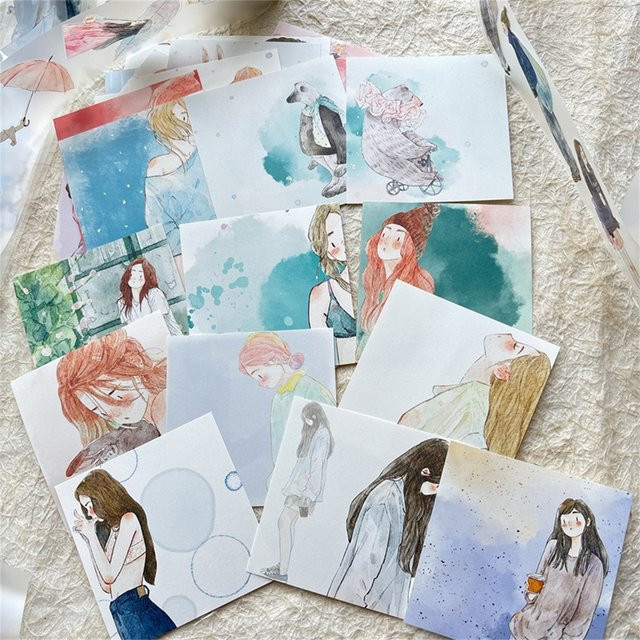 DingDing Studio Vintage Seasons Girl Memo Set für Planer, DIY Scrapbooking und Kartenherstellung, Mehrfarbig - Bild 1