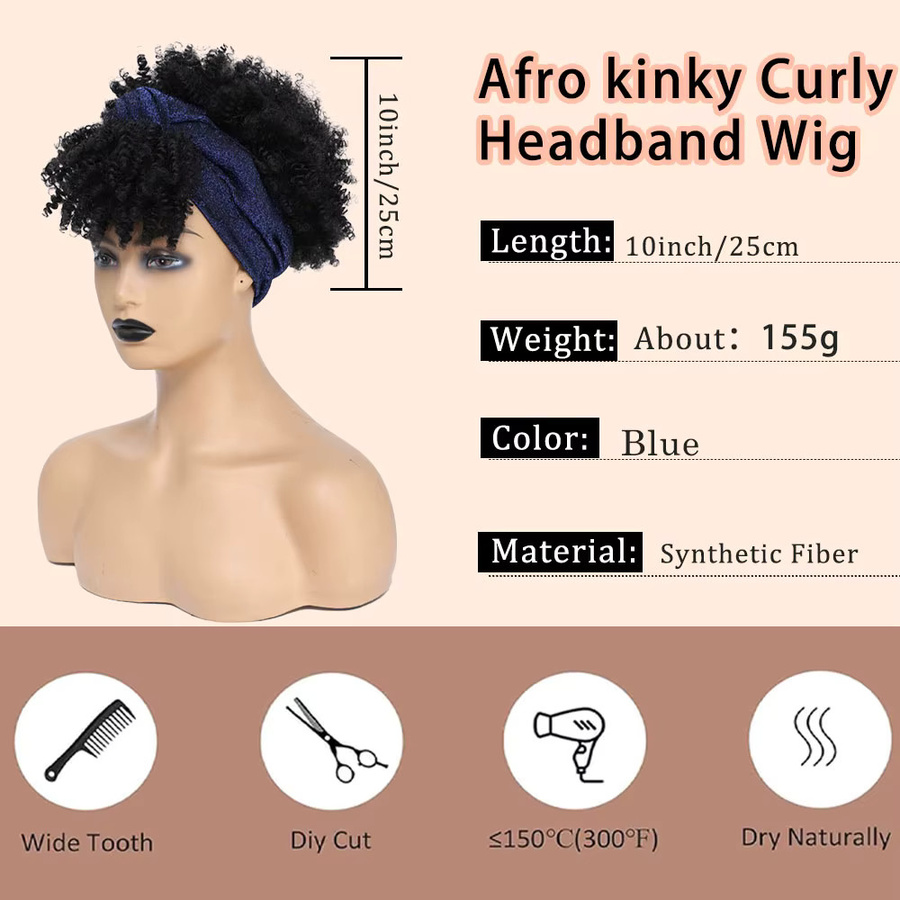 Manetique Afro Locken Stirnband-Perücke mit Pony, kurz, synthetisch - Bild 3