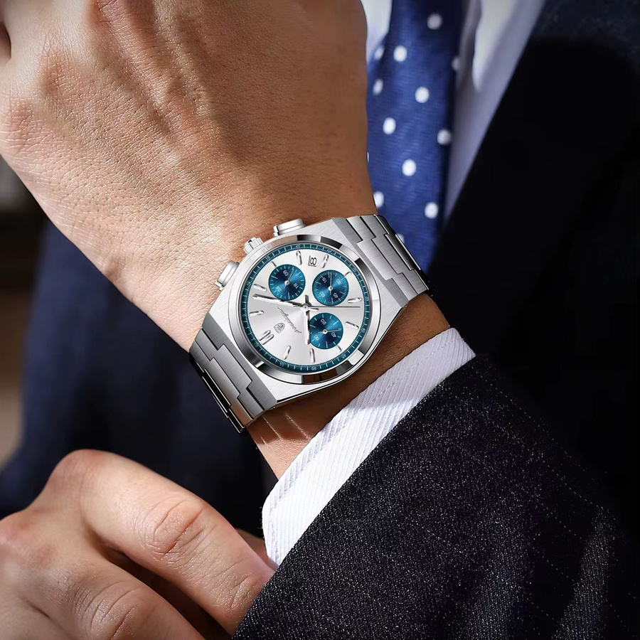 POEDAGAR Chronograph Armbanduhr, Edelstahl, Quarz, Datum, Herren - Bild 6