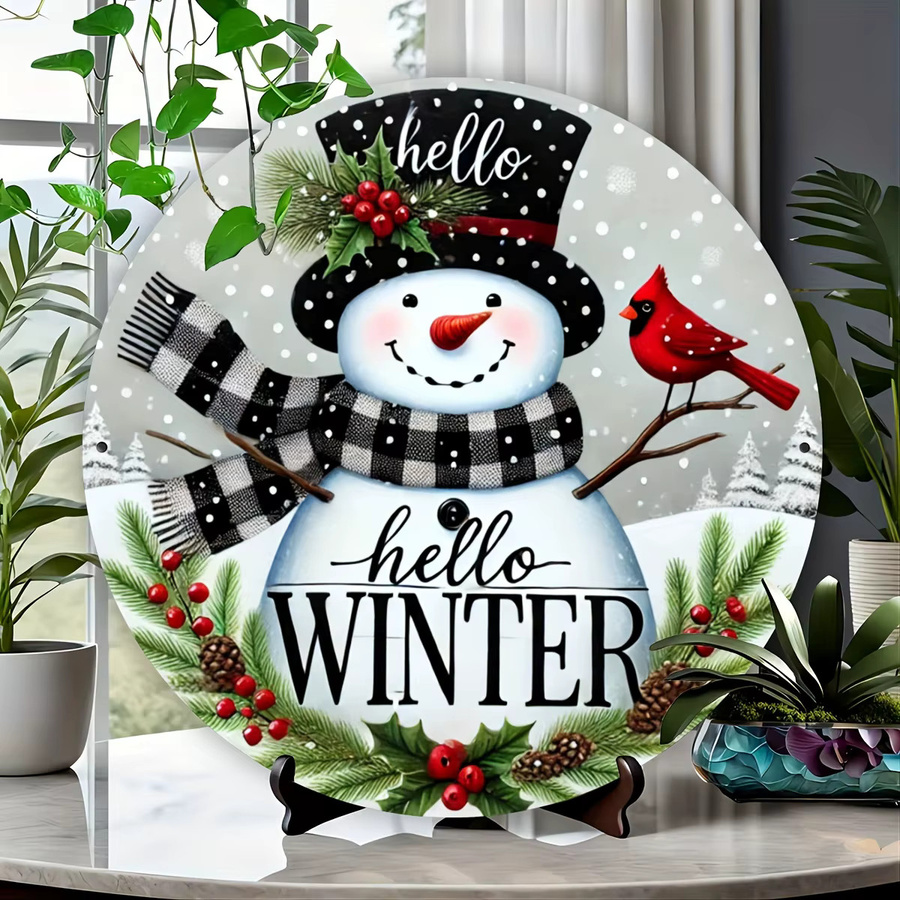 Potdemiel Wintergrüße Metallschild mit Holly-Kranz-Motiv in Weiß, Rundes Vintage-Dekoschild für Wand und Tür - Bild 4