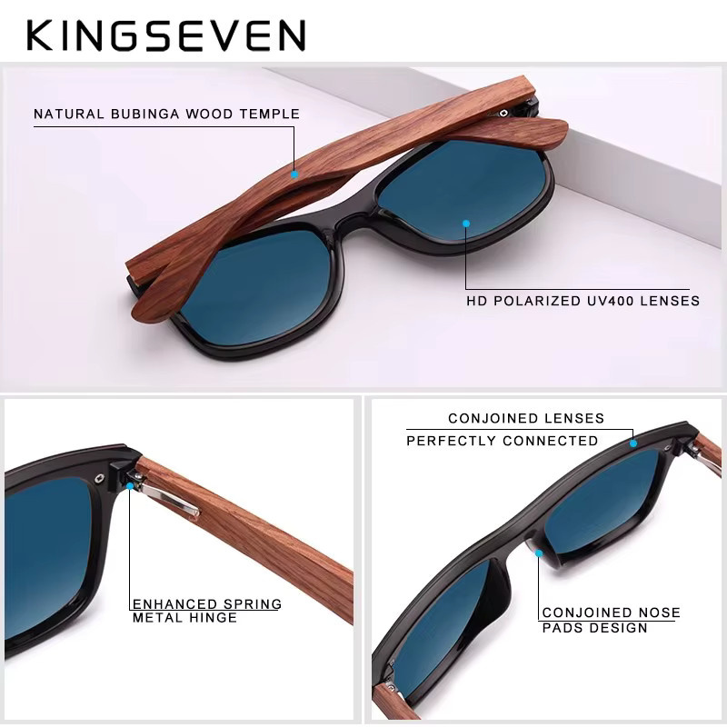 KINGSEVEN Sonnenbrille, Holz, Vollrand, square, schwarz, Unisex - Bild 4