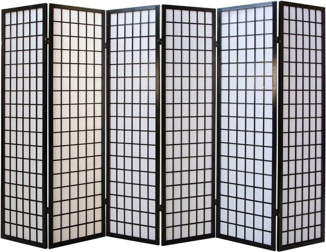 Homestyle4u Shoji Paravent aus Holz und Reispapier, 6-teilig, Schwarz, Breite: 264 cm, Höhe: 175 cm - Bild 1