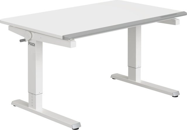 Schreibtisch Paidi Teenio 120 in Weiß und Grau mit höhenverstellbarer und neigbarer Tischplatte aus Holz, B/T/H: 120 x 79 x 75 cm - Bild 1