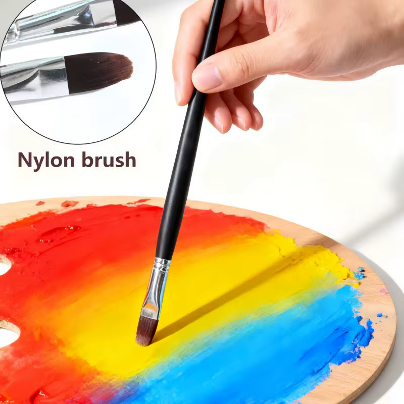 6-teiliges Aquarell-Gouache-Malpinsel-Set mit langem Holzgriff und Nylonborsten für Graffiti und DIY-Kunstmalerei - Bild 3