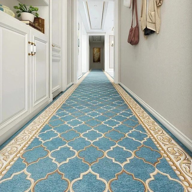 Rutschfester Flurteppich Super Six mit Blumenmuster in Blau, B/T: 50 x 180 cm - Bild 1