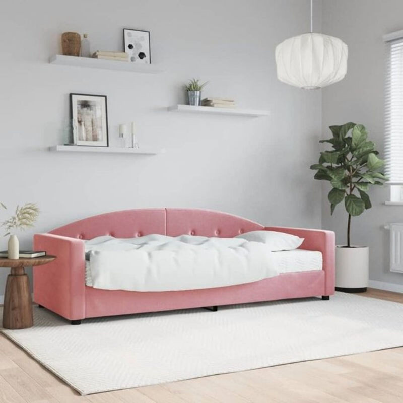 Vidaxl Polsterbett Tagesbett mit Matratze aus Samt und Metall in Rosa, Modernes Design, B/T/H: 200 x 80 x 90 cm - Bild 1