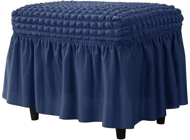 Yiran Furniture Elastischer Fußhockerbezug mit Blasengitter-Design in Dunkelblau, B/T/H: 22 x 19 x 6 cm - Bild 1