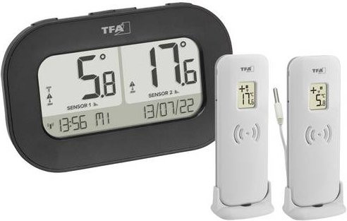 TFA Dostmann DOUBLE-CHECK Digitales Funk-Thermometer in Schwarz 30.3073.01 - Bild 1