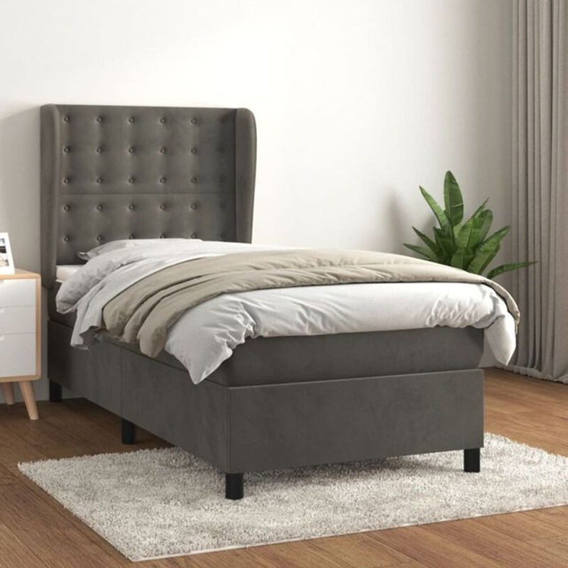 Vidaxl Boxspringbett mit Matratze aus Samt in Anthrazit Grau B/T/H: 90 x 190 x 118 cm - Bild 1
