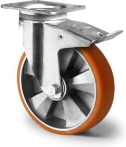 CASCOO Lenkrolle E-Serie BAU5 mit Totalfeststeller und Doppelkugellager, Durchmesser: 200 mm, silber/galvanisiert - Bild 1