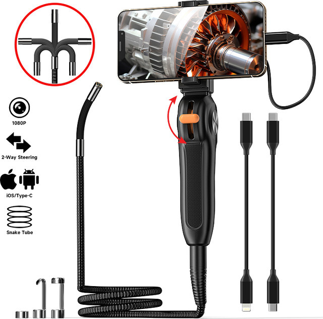 ZYPUSON HD-Kamera Inspektions-Boreskop Mobiles Endoskop für Android und iPhone, Flexible Sonde, 2MP, 1920x1080, Schwarz - Bild 1