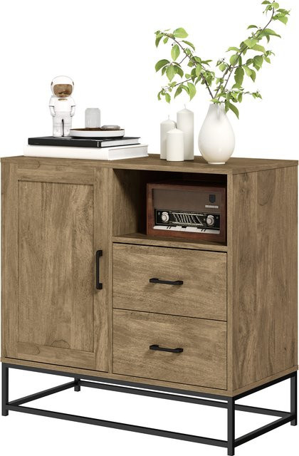 HOMCOM Buffet Aufbewahrungsmöbel modernes Design mit 2 Schubladen und verstellbarem Regal, Naturholz, B/T/H: 80 x 40 x 78 cm - Bild 1