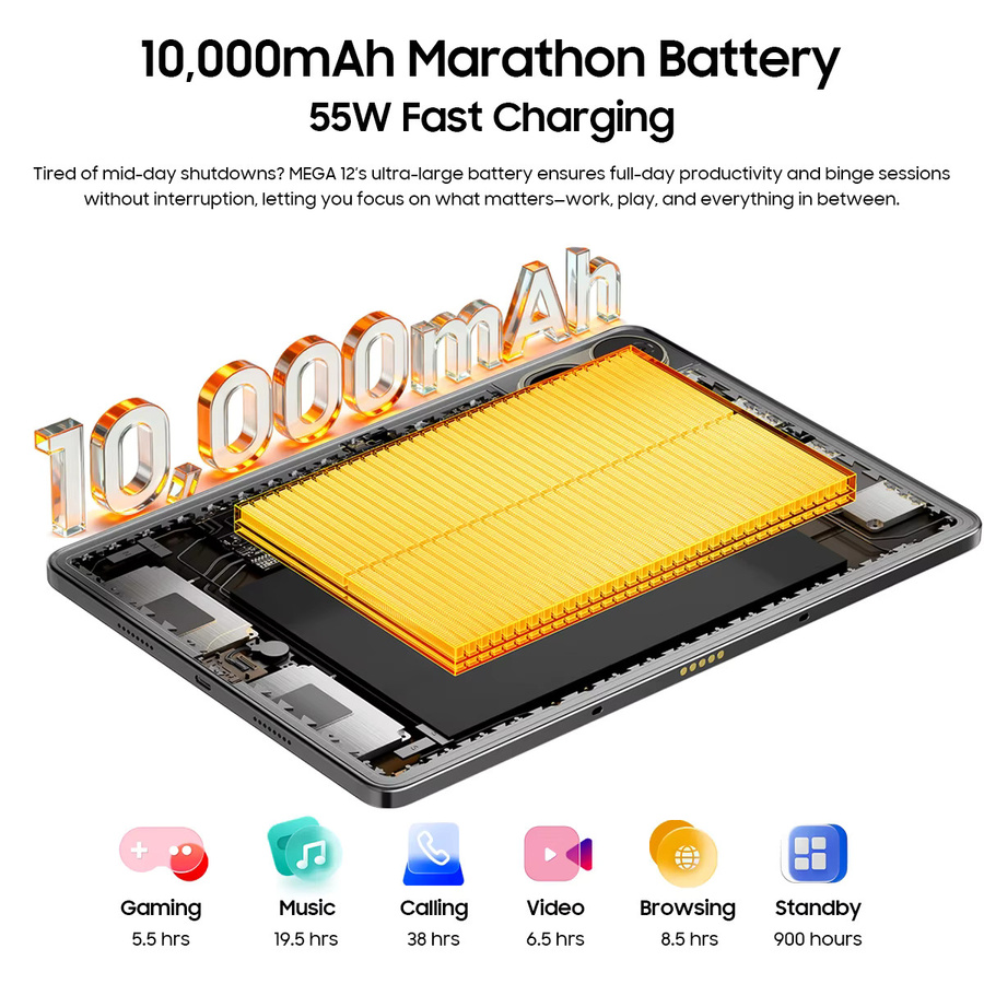 Blackview MEGA 12 Tablet in Schwarz mit 12 GB RAM, 256 GB Speicher, 12,2 Zoll 2.4K 120 Hz Display, 50 MP + 13 MP Kamera, 10000 mAh Akku und 5G Unterstützung - Bild 3