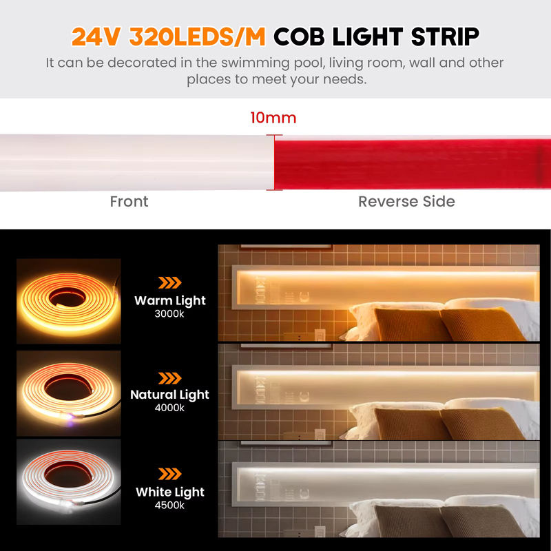 XUNATA COB-LED-Streifenlicht IP68 wasserdicht, flexibles LED-Neonband in Transparent, ideal für Schwimmbad und Außenbereich, 24 V, lineares Licht mit hoher Dichte - Bild 5