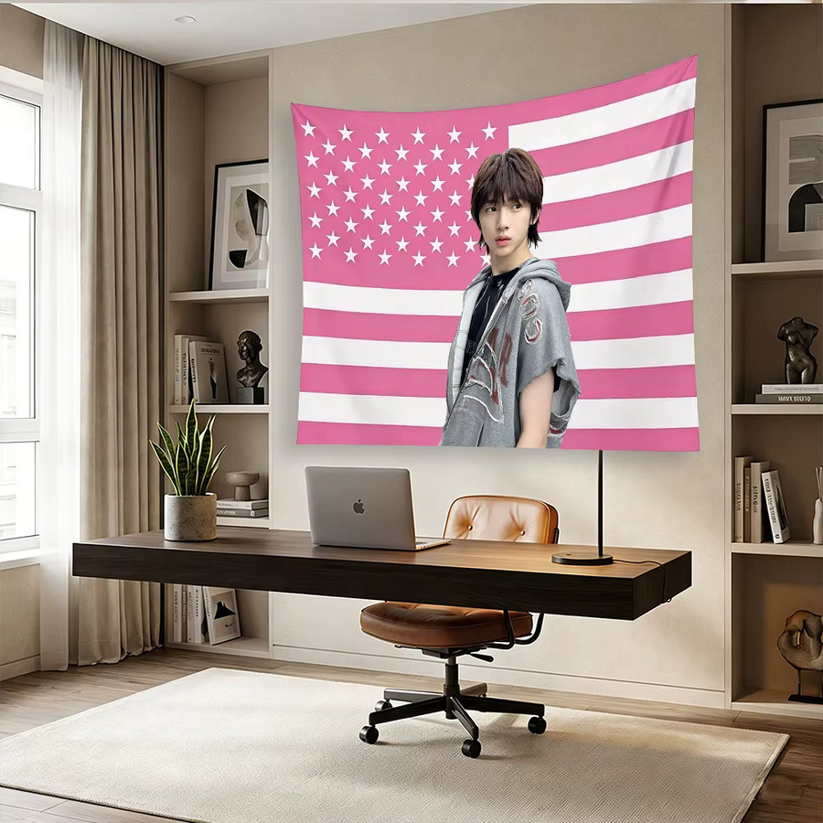 CORTIS JUHOON Wandteppich Rosa Amerikanische Flagge mit Sternen, K-Pop Idol Wandbehang aus Textil, Breite: 60 cm, Höhe: 40 cm - Bild 4