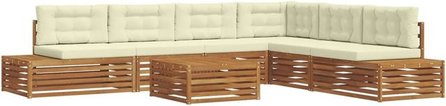 vidaXL Outdoor-Sofagarnitur 7-teilig in L-Form aus Akazienholz mit Kissen in Natur und Creme - Bild 1