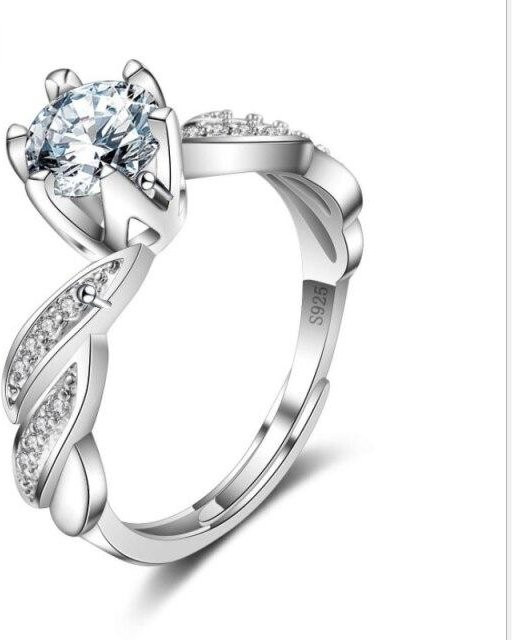 Verlobungsring 925 Silber, Diamant, Zirkonia, Damen, verstellbar - Bild 1