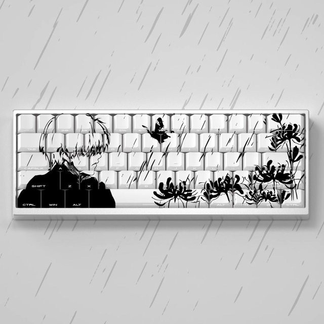 Handgefertigte 130-Tasten-Tastenkappen im Kaneki Ken Anime-Design aus PBT mit Cherry-Profil für mechanische Tastaturen in Weiß - Bild 1
