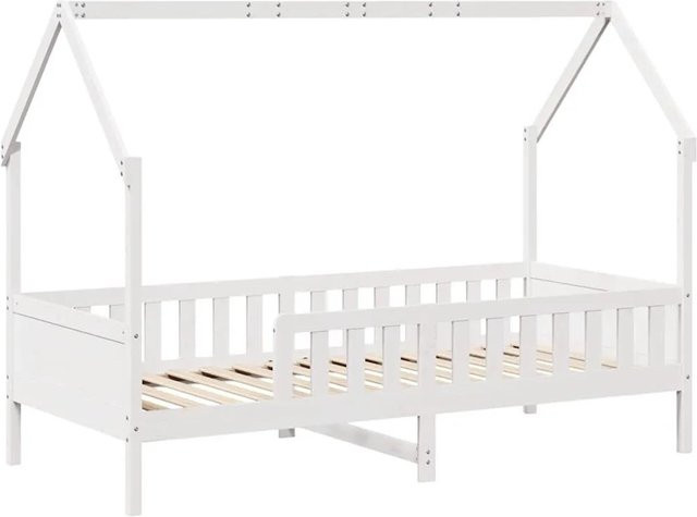 vidaXL Kinderbett Hausbett aus massivem Kiefernholz in Weiß, B/T/H: 90 x 200 cm - Bild 1