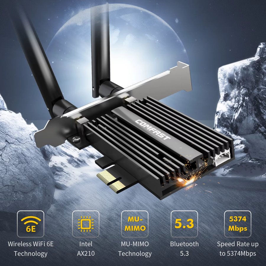 Intel AX210 PCIe WiFi 6E Wireless-Netzwerkkarte mit Bluetooth 5.3, Tri-Band Unterstützung für 2,4 GHz, 5 GHz und 6 GHz, Schwarz - Bild 3