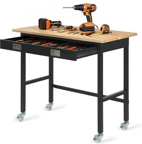 VEVOR Werkbank mit MDF-Platte und Schubladen in Schwarz und Braun, B/T/H: 122,0 x 61,0 x 94,0 cm - Bild 1