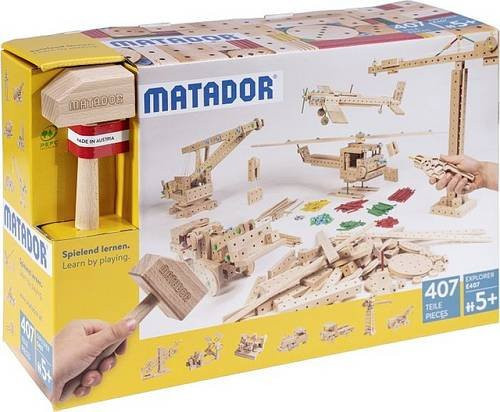Matador Explorer Baukasten mit 407 Teilen für Kinder ab 5 Jahren inklusive Windmühle, Hubschrauber, Kran und Bauarbeiter - Bild 1