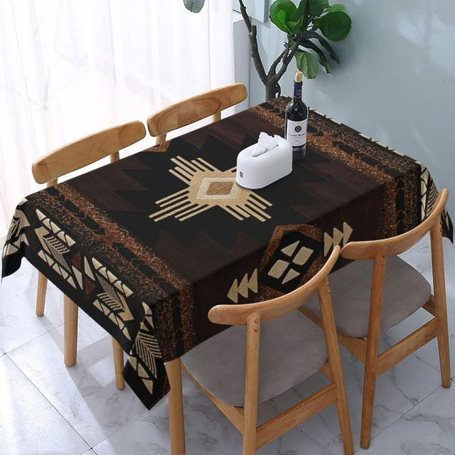 Beau Maison Rechteckige Tischdecke im Native American Aztec Design, Boho Geometrisch Abstrakt Tribal, Braun, B/T: 140 x 180 cm - Bild 1