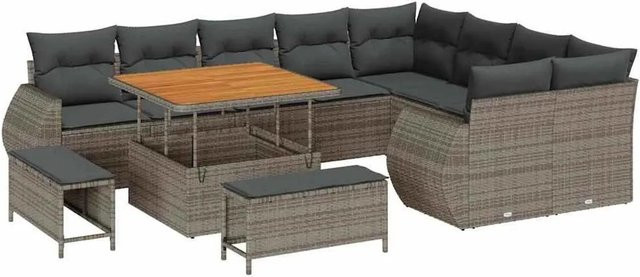 vidaXL Garten-Sofa-Set 12-tlg. in U-Form mit Kissen und Stauraumfunktion, Grau - Bild 1