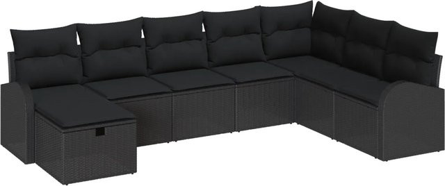 vidaXL Garten-Sofa-Set aus Polyrattan in Schwarz, 8-teiliges Lounge-Set mit Kissen und Stauraumfunktion - Bild 1